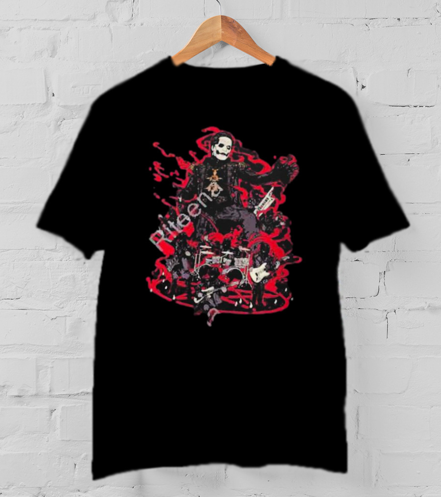 Yukke Illustrator Ghost Band Members With Instruments And Red Elements T-Shirt