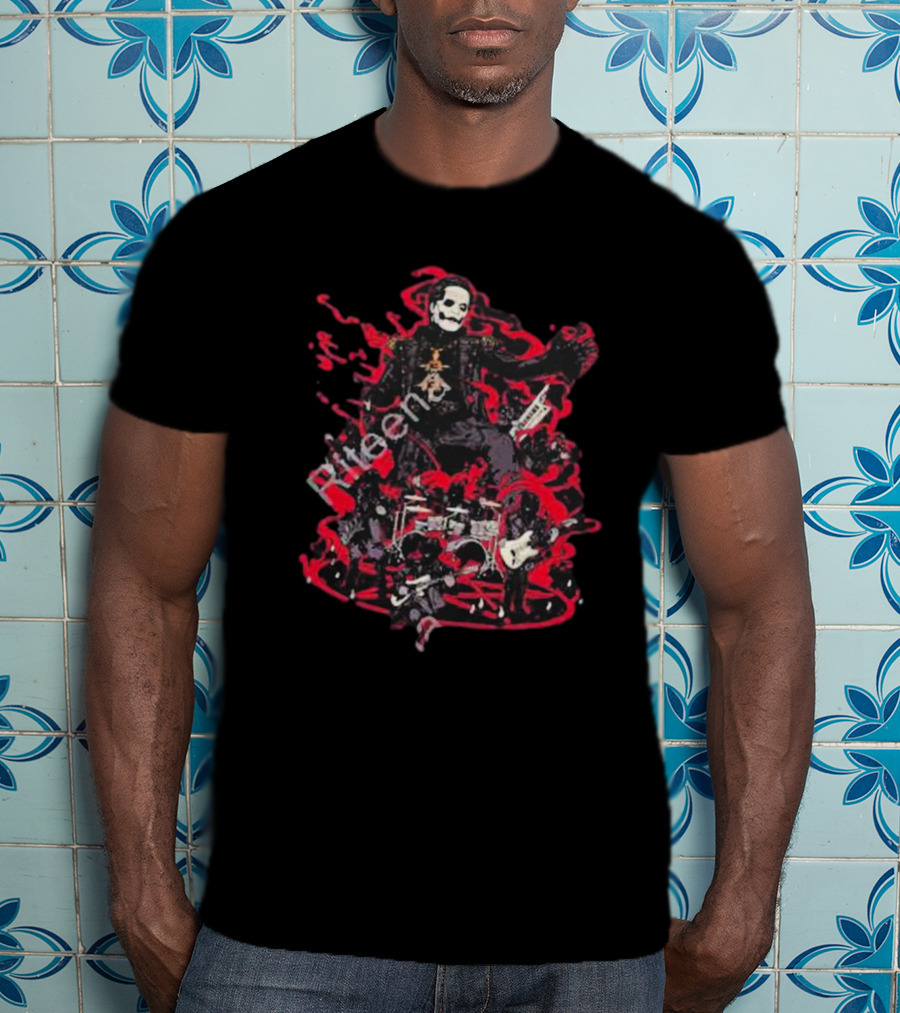 Yukke Illustrator Ghost Band Members With Instruments And Red Elements T-Shirt