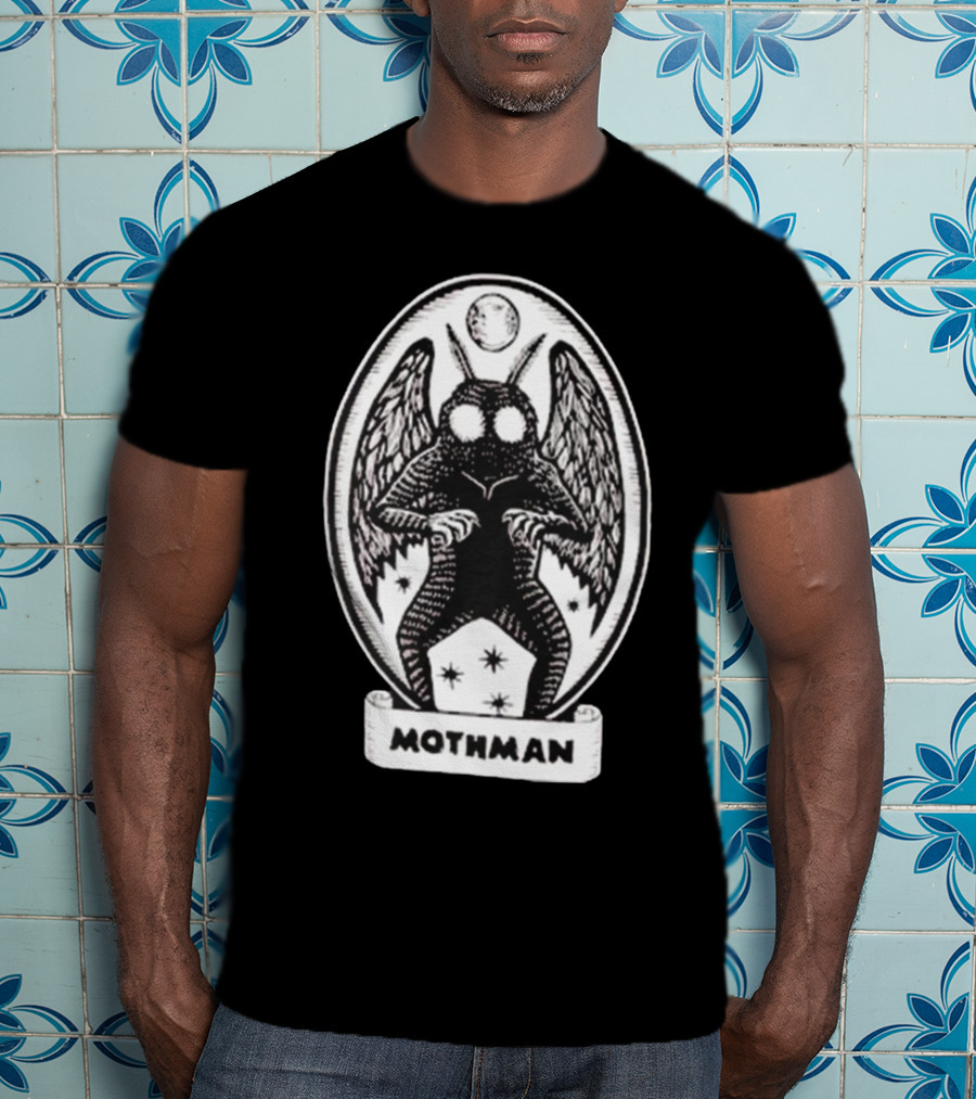 Mothman Oval Frame With Stars And Moon T-Shirt