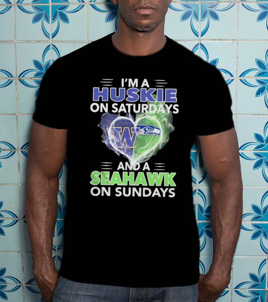 I’m A Huskie On Saturdays And A Seahawk On Sundays UW W Logo Seattle T-Shirt