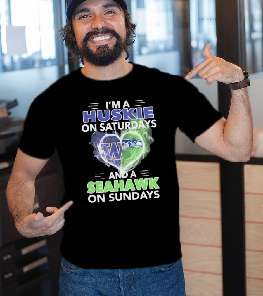 I’m A Huskie On Saturdays And A Seahawk On Sundays UW W Logo Seattle T-Shirt