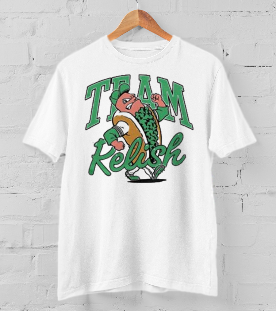 Team Relish Hot Dog Derby Mascot Racing Pose T-Shirt