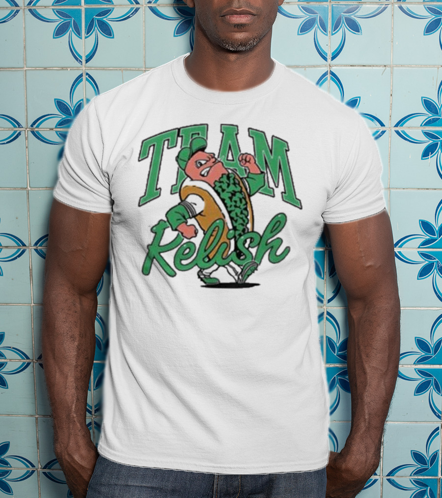 Team Relish Hot Dog Derby Mascot Racing Pose T-Shirt
