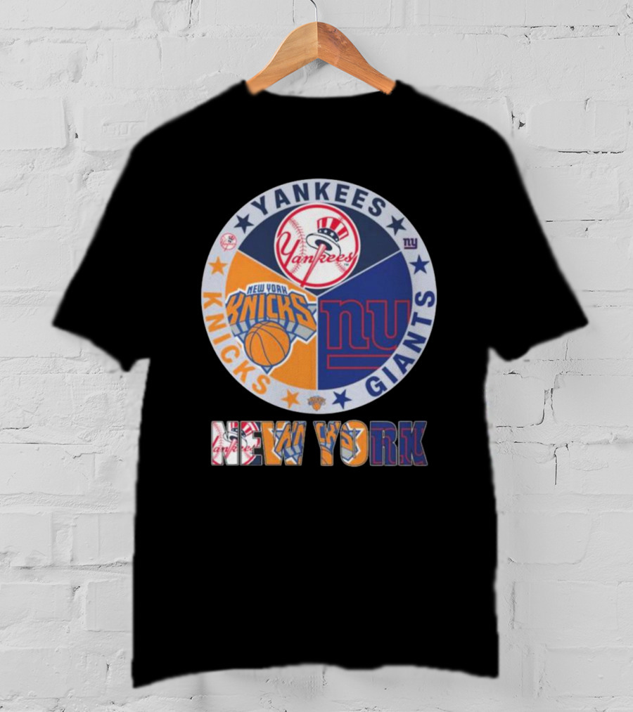 Yankees Knicks Giants New York Sports Logos Basketball Baseball Football T-Shirt