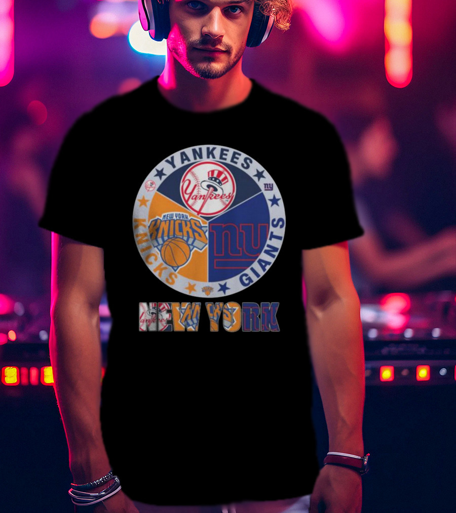 Yankees Knicks Giants New York Sports Logos Basketball Baseball Football T-Shirt