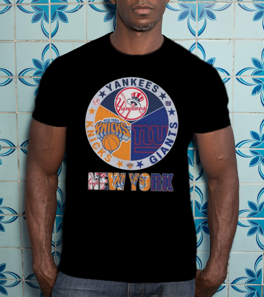Yankees Knicks Giants New York Sports Logos Basketball Baseball Football T-Shirt