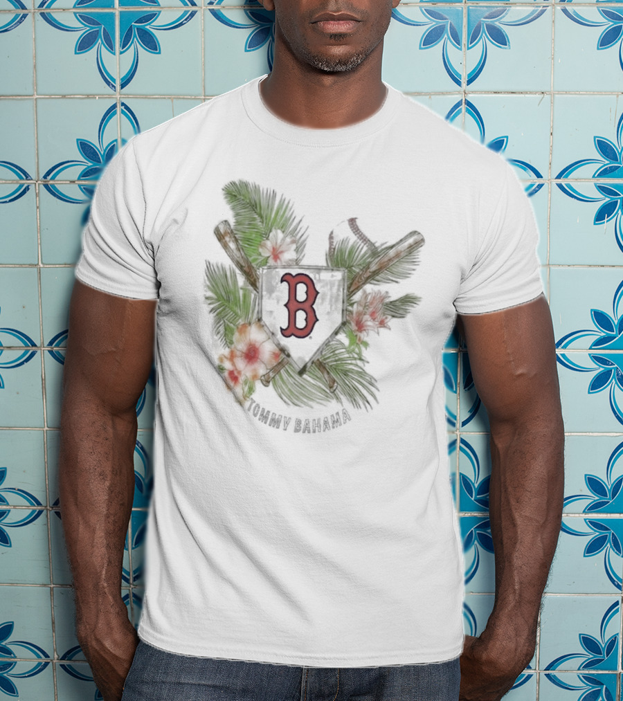 Boston Red Sox Tommy Bahama Island League Tropical Baseball Emblem T-Shirt