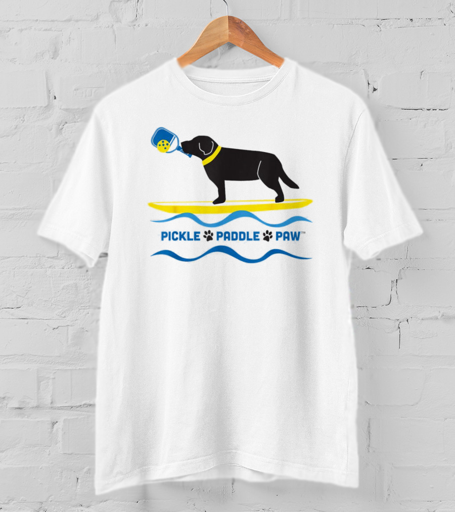 Pickle Paddle Paw Dog Surfing With Pickleball Paddle T-Shirt