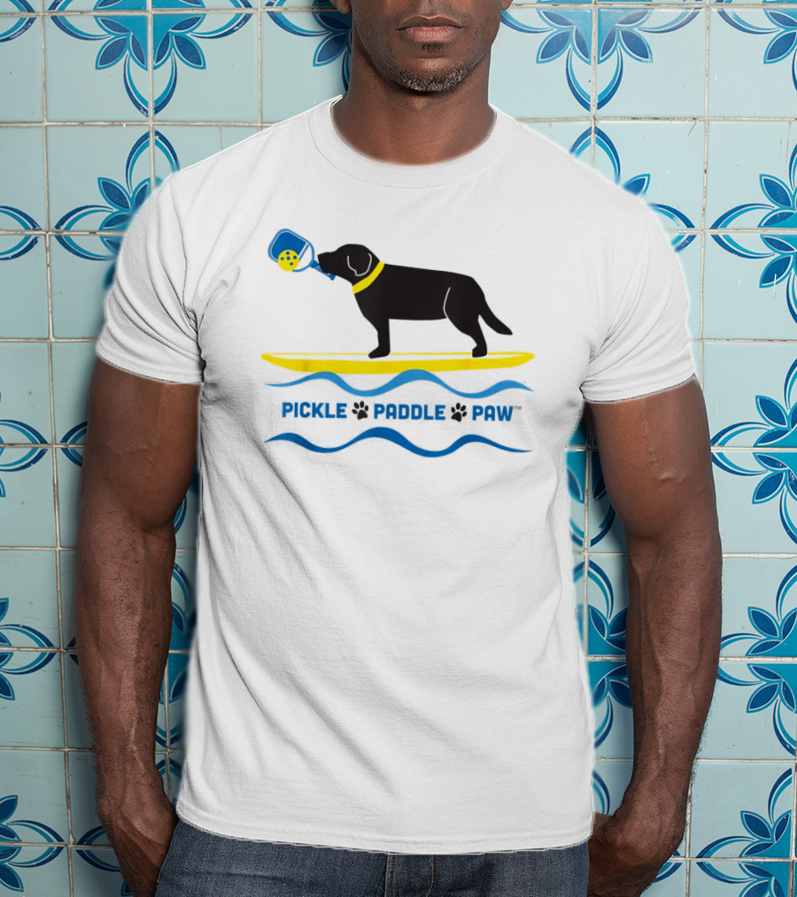 Pickle Paddle Paw Dog Surfing With Pickleball Paddle T-Shirt