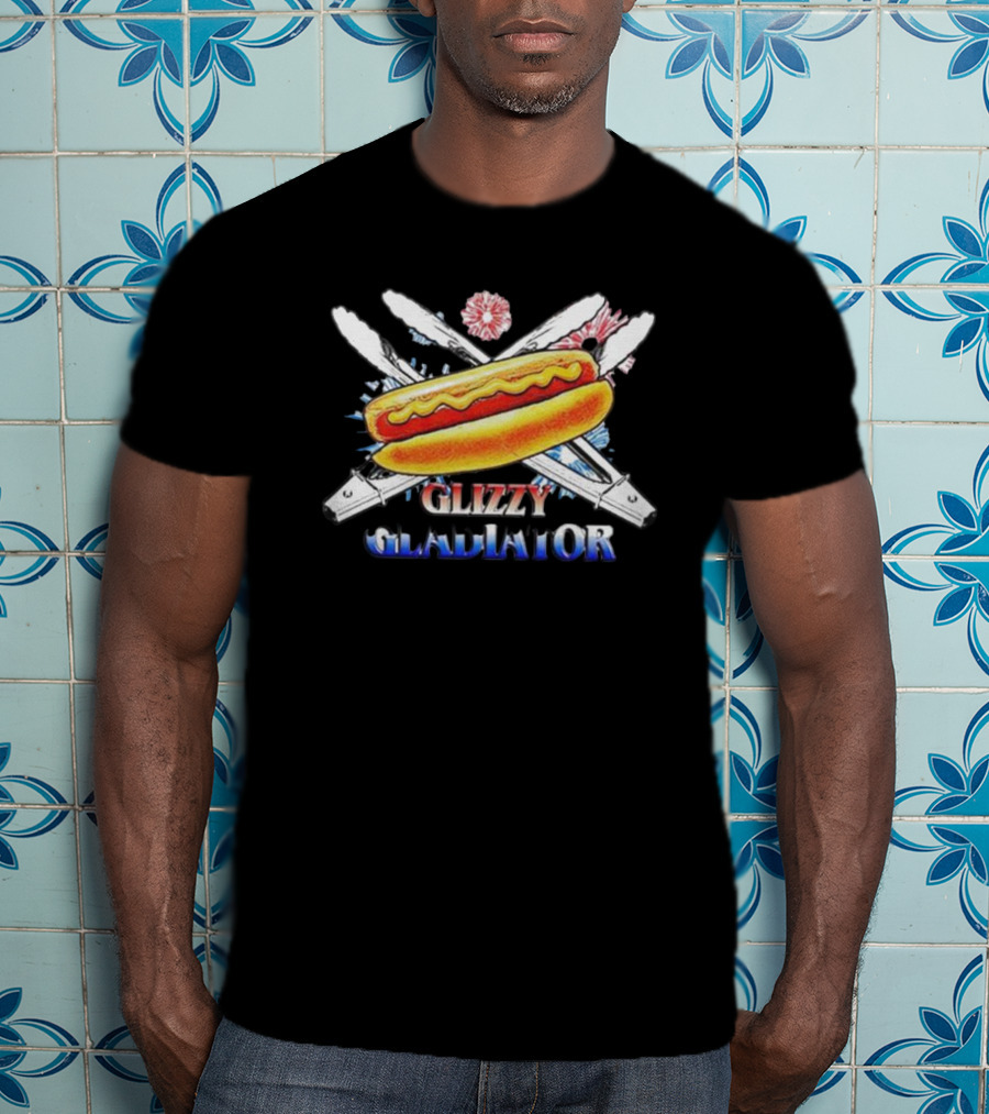 Glizzy Gladiator Hotdog Crossed Swords USA T-Shirt