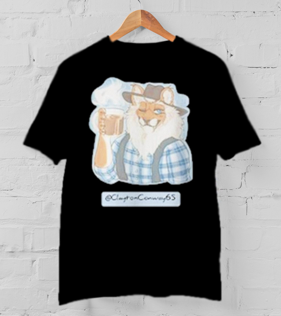 Clayton Conway 65 @ClaytonConway65 Cat In Plaid With Hat Holding Coffee T-Shirt