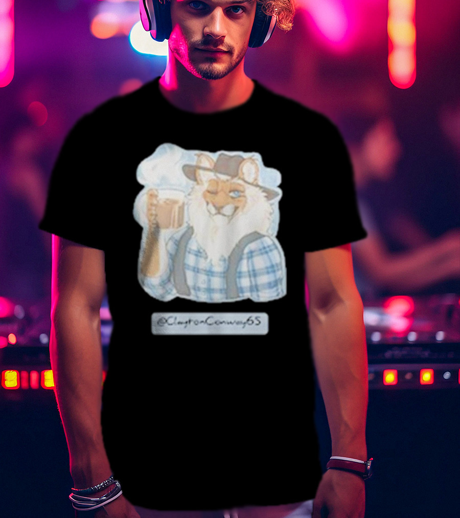 Clayton Conway 65 @ClaytonConway65 Cat In Plaid With Hat Holding Coffee T-Shirt