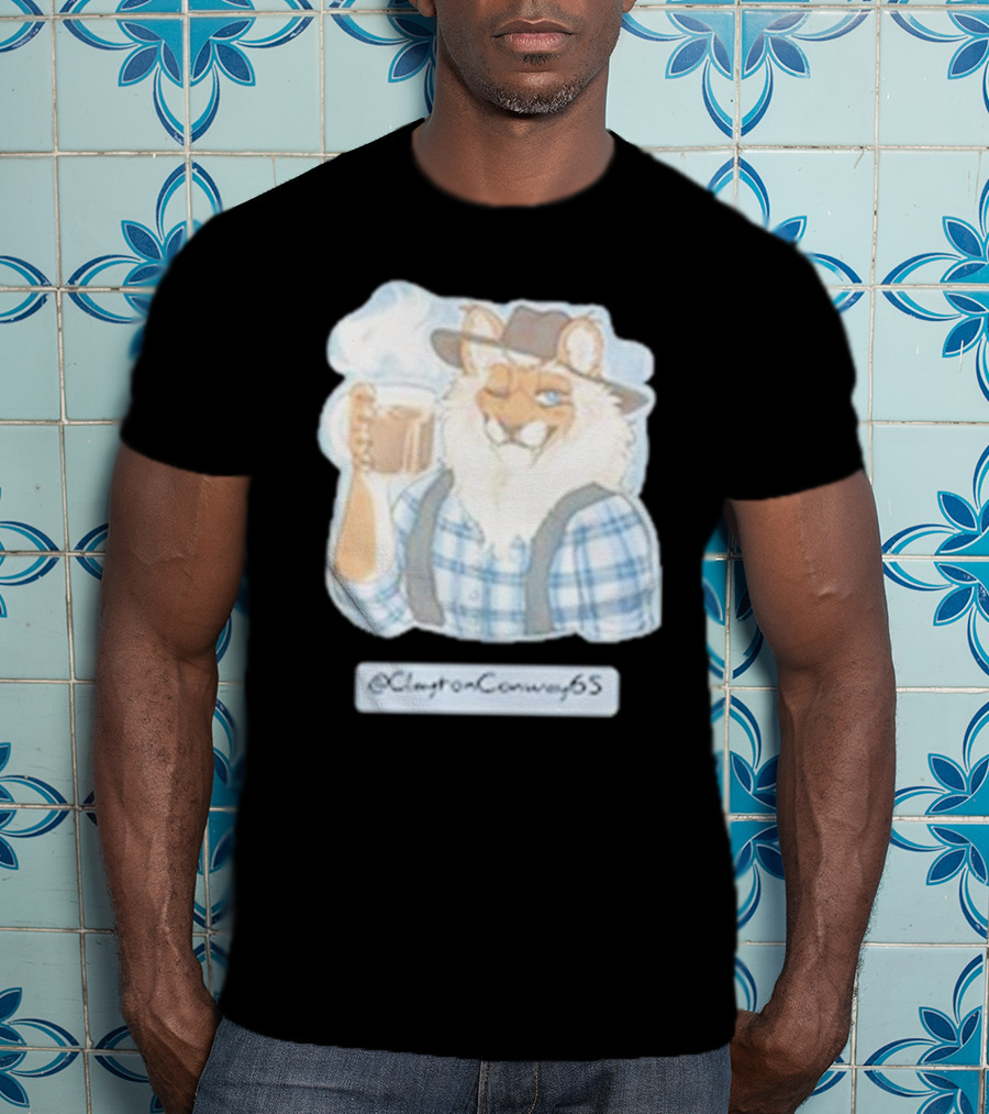 Clayton Conway 65 @ClaytonConway65 Cat In Plaid With Hat Holding Coffee T-Shirt