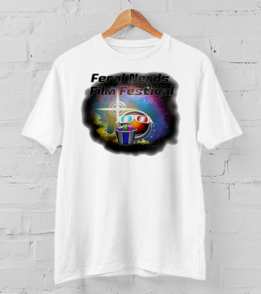 Feral Nerds Film Festival Cosmic 3D Glasses Popcorn Starburst T-Shirt