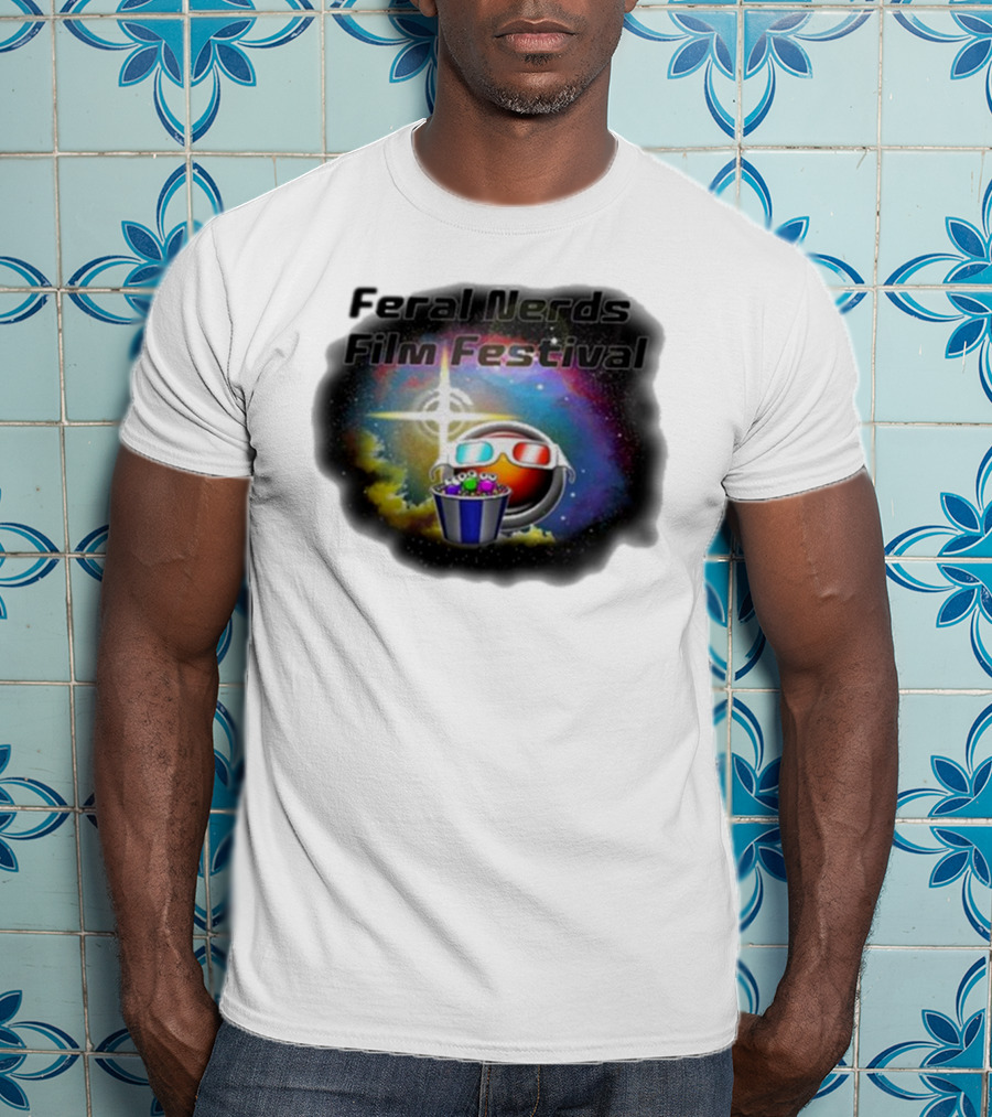 Feral Nerds Film Festival Cosmic 3D Glasses Popcorn Starburst T-Shirt