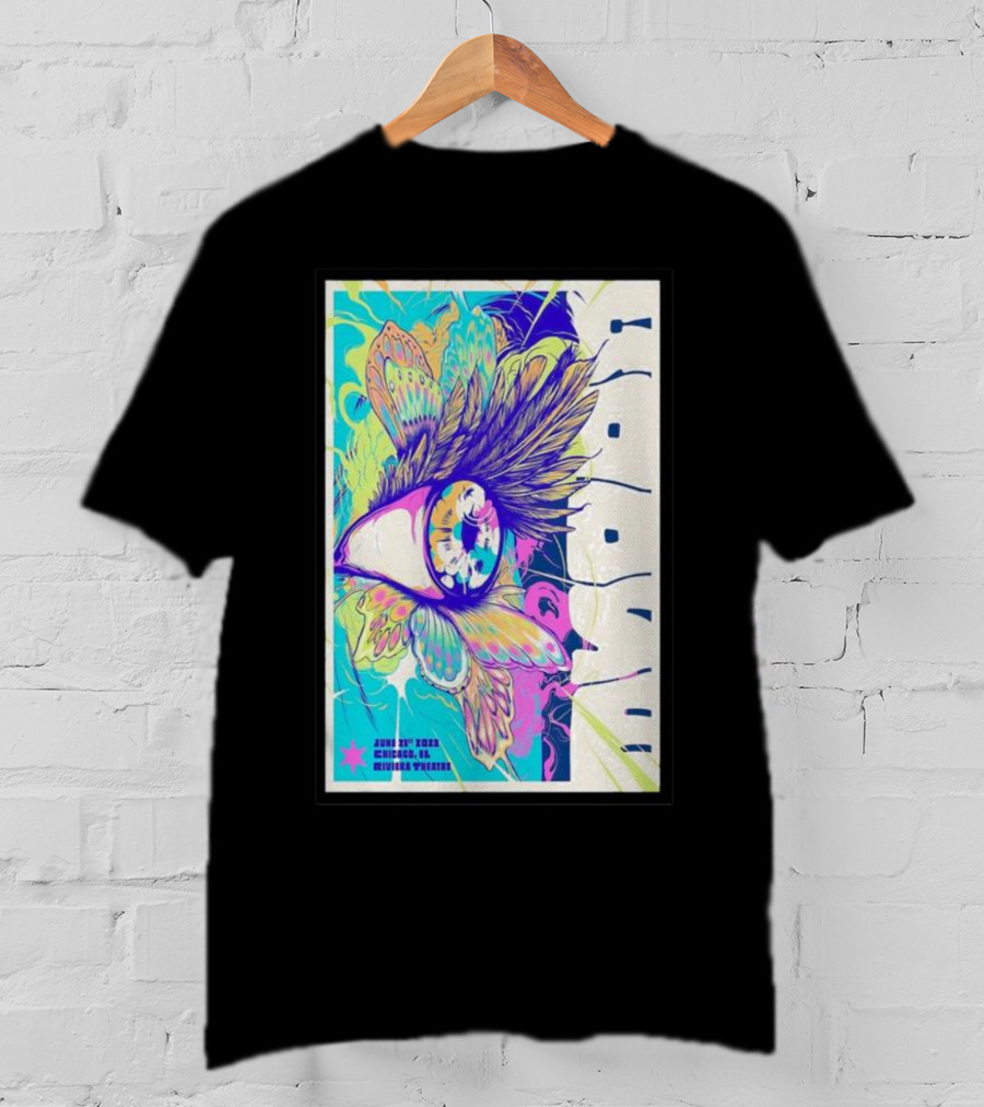 Goose June 21 Chicago Riviera Theatre Psychedelic Feather T-Shirt