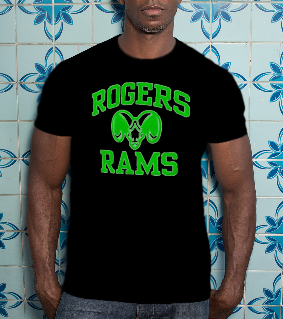 Rogers Rams Green Neon Ram Head Emblem T-Shirt