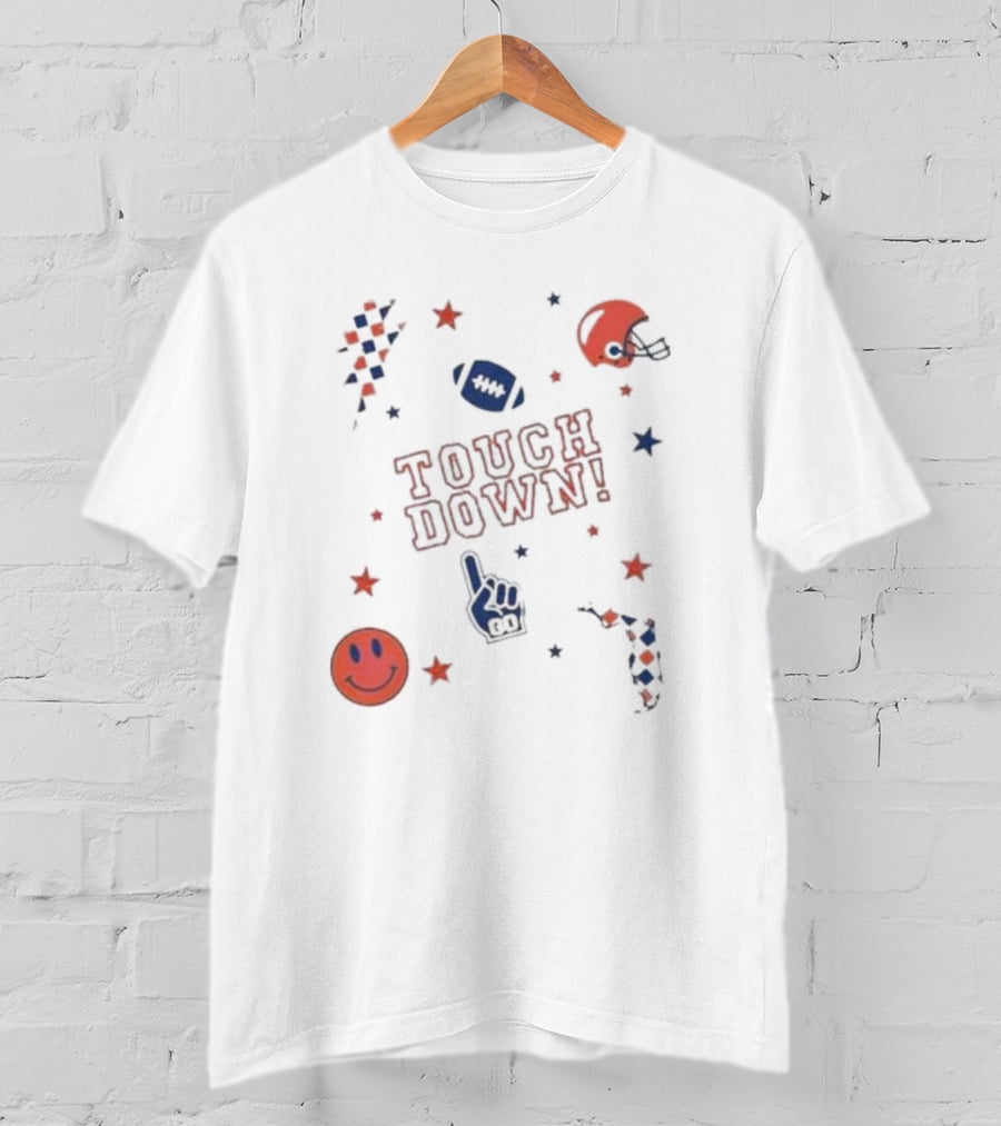TOUCH DOWN Football Elements With Helmet Smiley And Stars T-Shirt