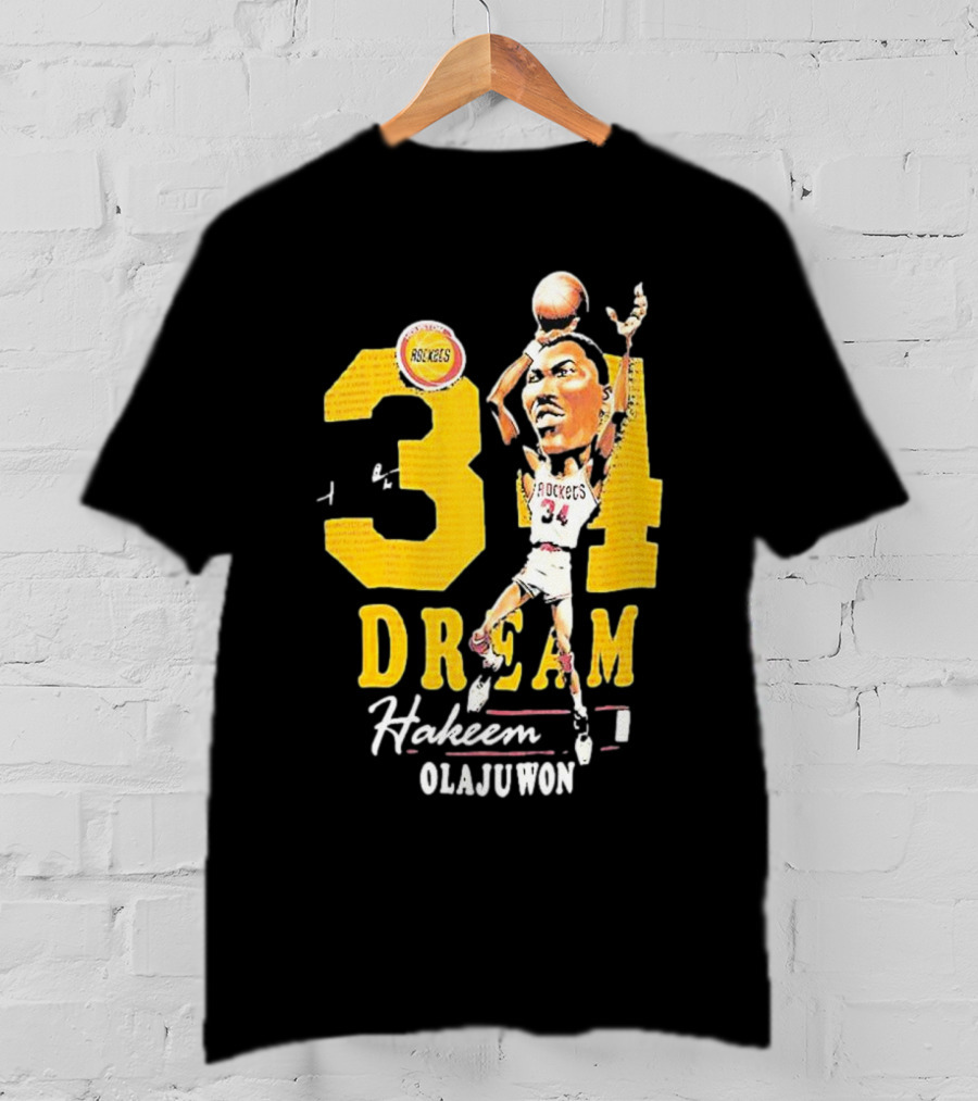 Hakeem Olajuwon 34 Dream Houston Rockets Hardwood Classics Caricature Mitchell Ness T-Shirt