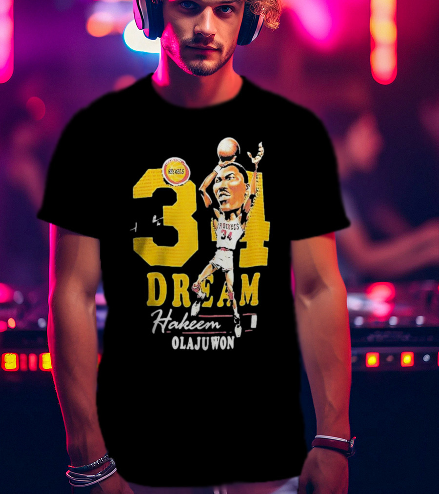 Hakeem Olajuwon 34 Dream Houston Rockets Hardwood Classics Caricature Mitchell Ness T-Shirt