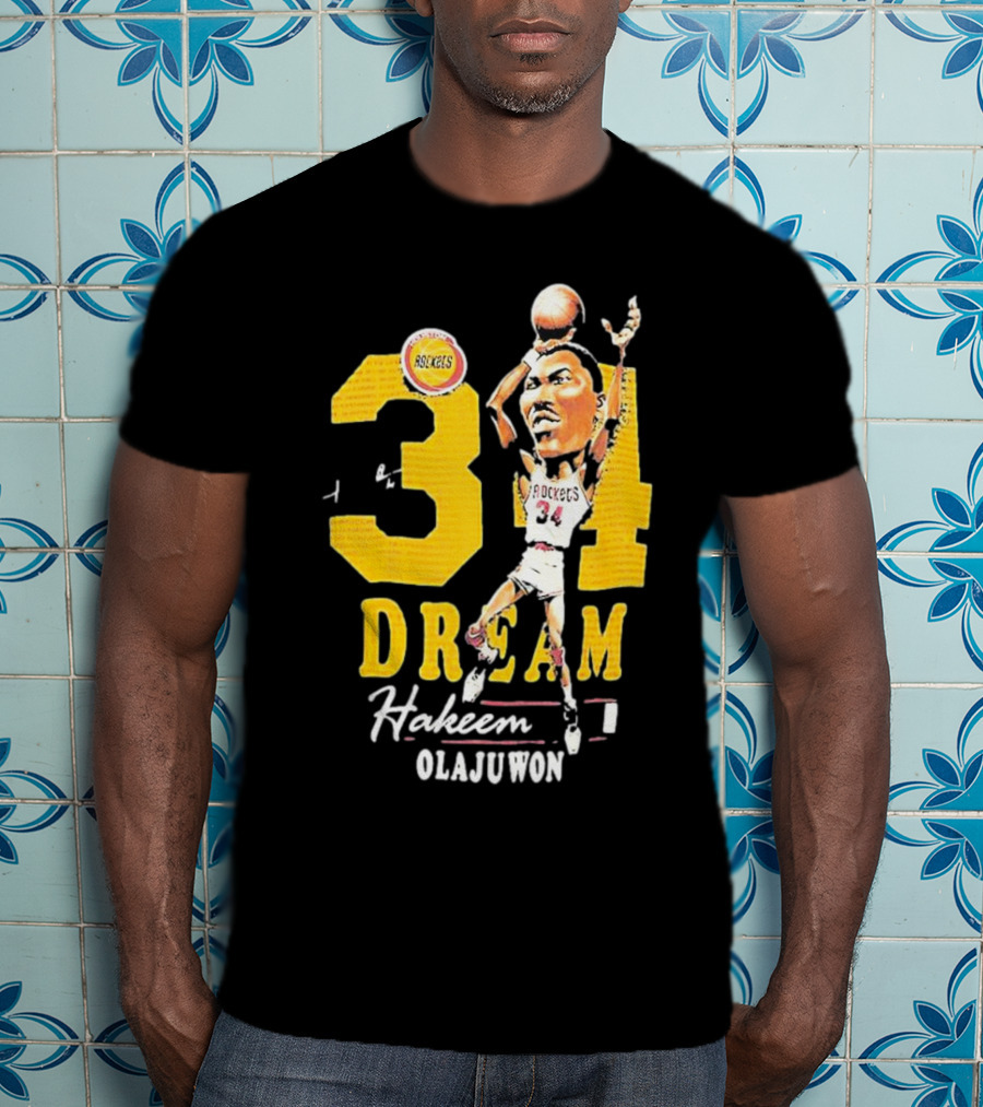 Hakeem Olajuwon 34 Dream Houston Rockets Hardwood Classics Caricature Mitchell Ness T-Shirt