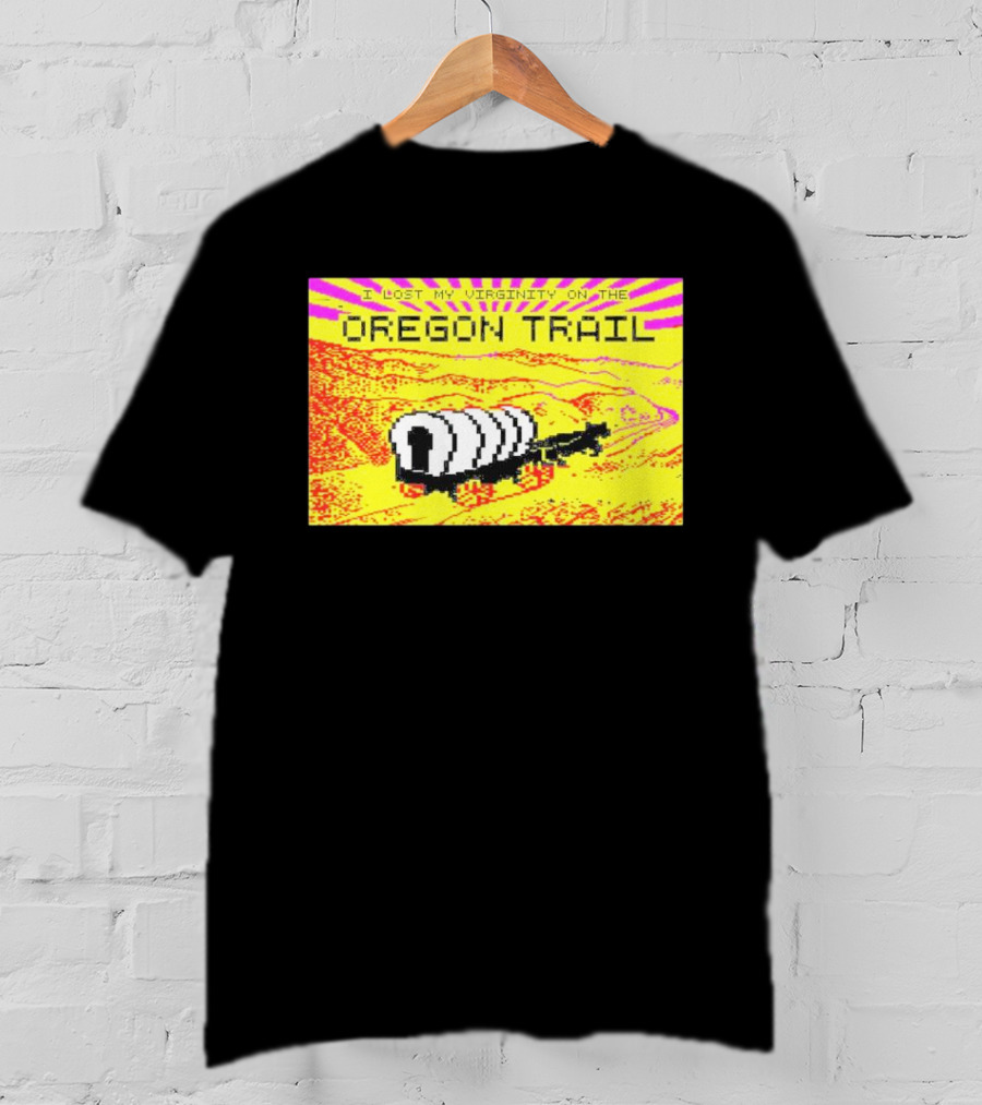 I Lost My Virginity On The Oregon Trail Retro Pixel Art Covered Wagon 80s T-Shirt
