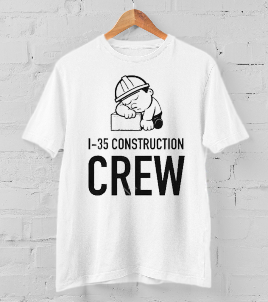I-35 Construction Crew Cartoon Worker Sleeping On Block T-Shirt