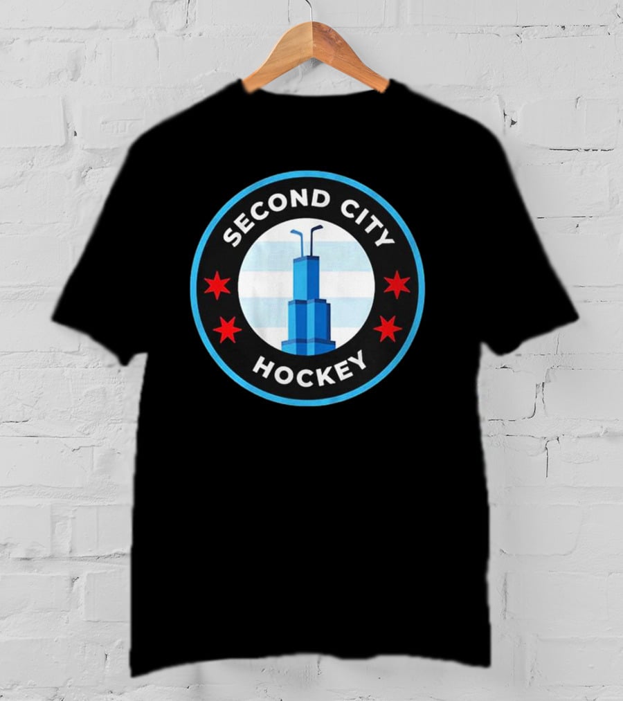 Second City Hockey Chicago Skyline Inspired Sports Emblem T-Shirt