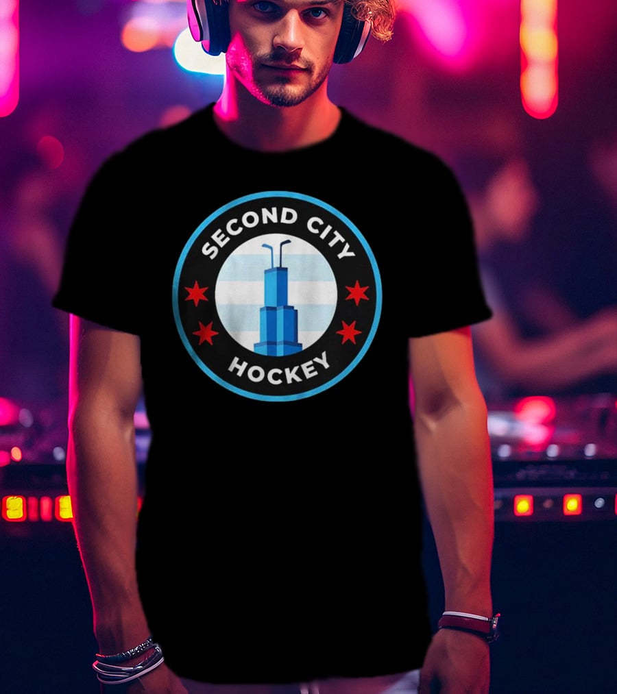 Second City Hockey Chicago Skyline Inspired Sports Emblem T-Shirt