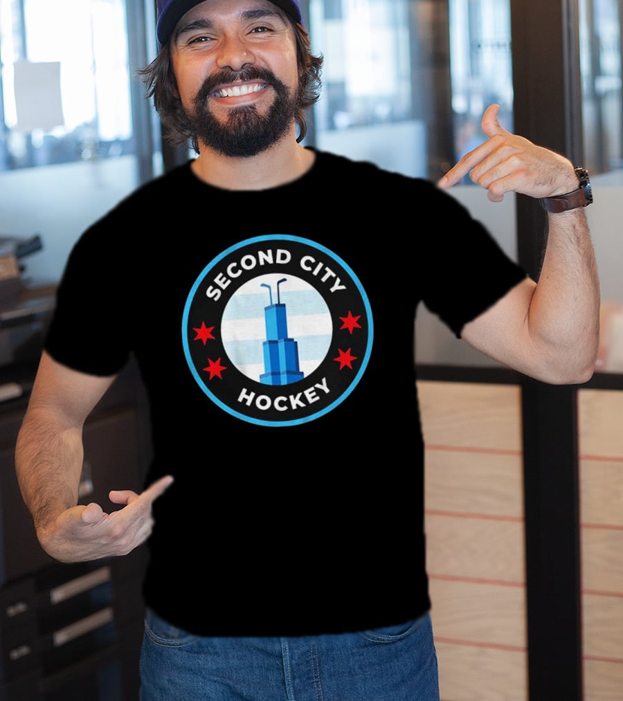 Second City Hockey Chicago Skyline Inspired Sports Emblem T-Shirt