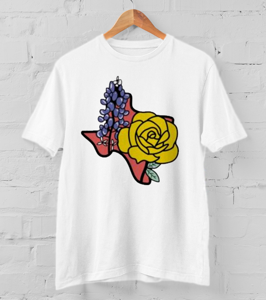 Texas Wildflower Humor Yellow Rose Bluebonnet State Outline T-Shirt