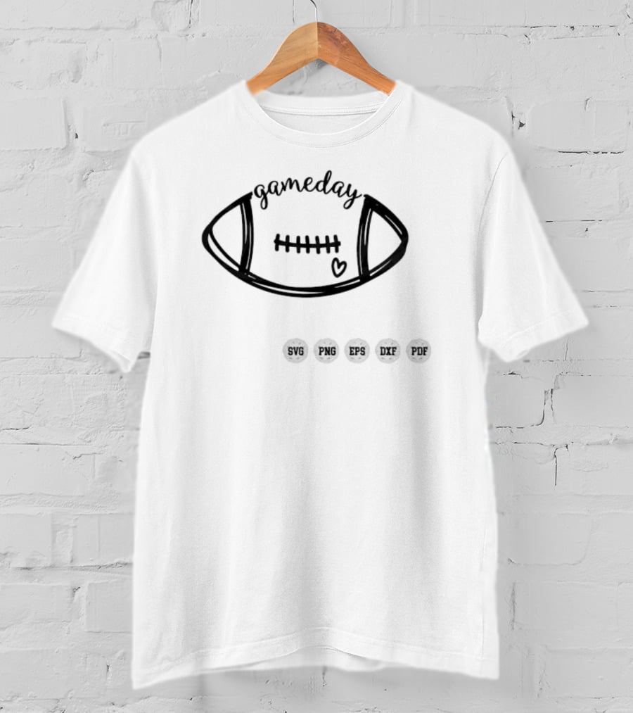 Gameday Football Drawing Ball With Heart Outline T-Shirt