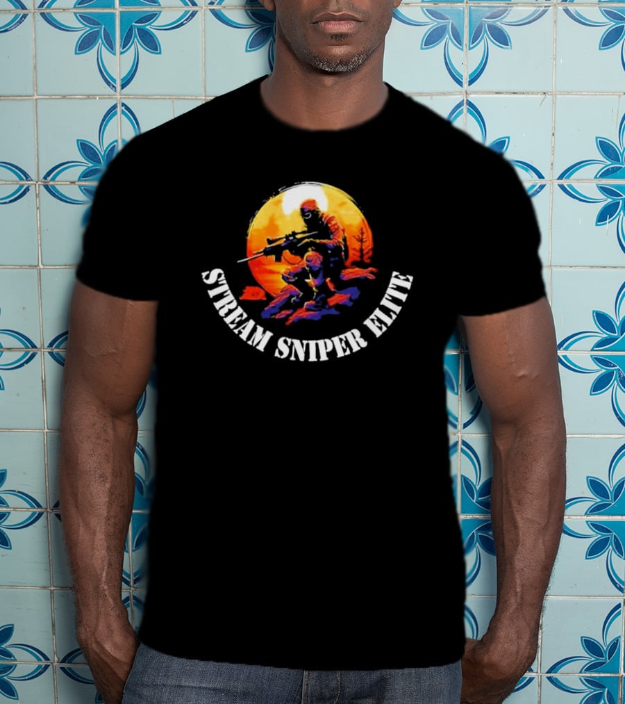 STREAM SNIPER ELITE Sniper Silhouette Warrior In Sunset Background T-Shirt