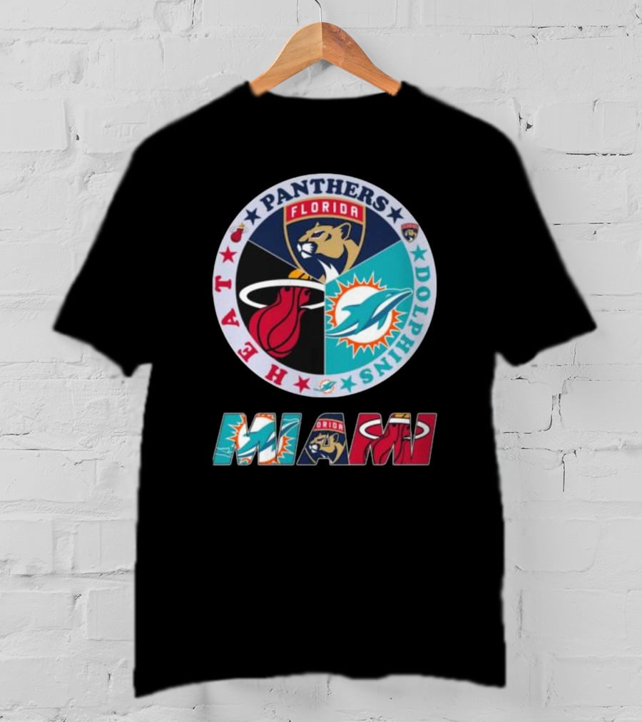 Miami Dolphins Florida Panthers Miami Heat Sports Team Logo Circle MIAMI T-Shirt