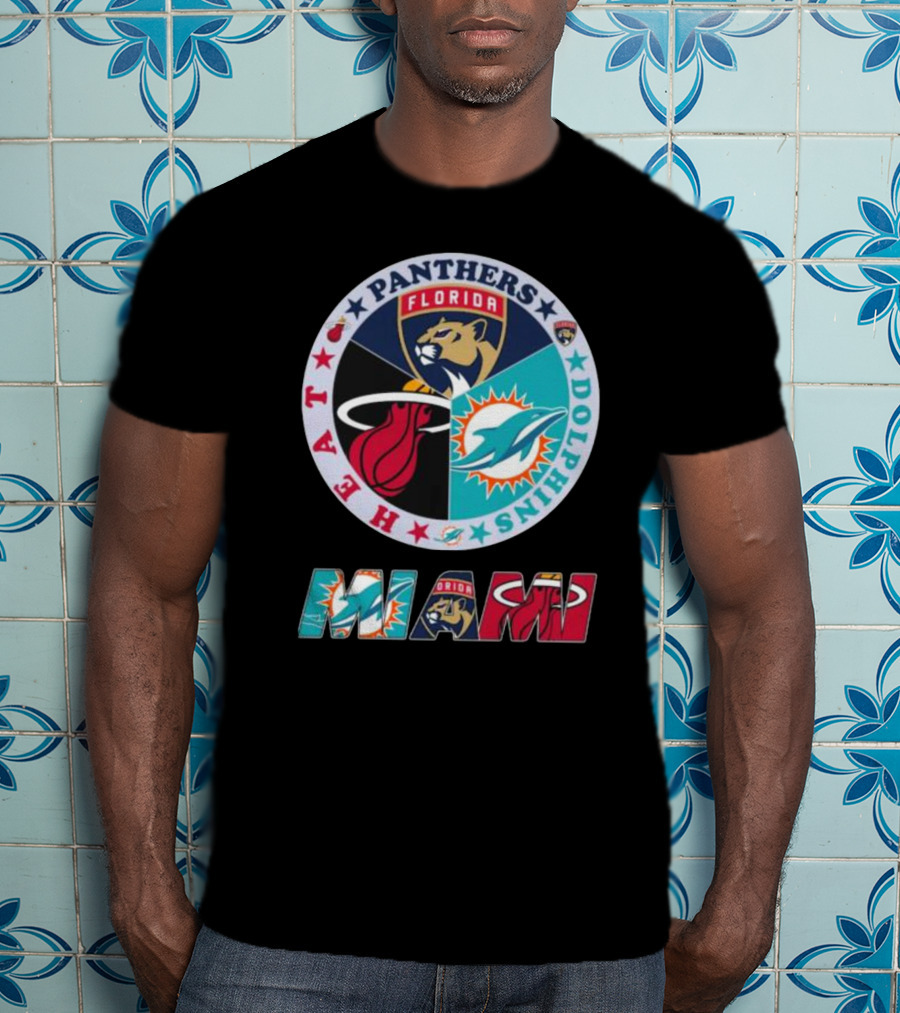 Miami Dolphins Florida Panthers Miami Heat Sports Team Logo Circle MIAMI T-Shirt