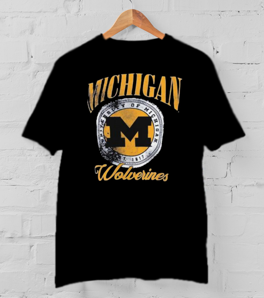 Michigan Wolverines University Of Michigan M Established 1817 Vintage Pressbox Women’s Oversized Falkland T-Shirt
