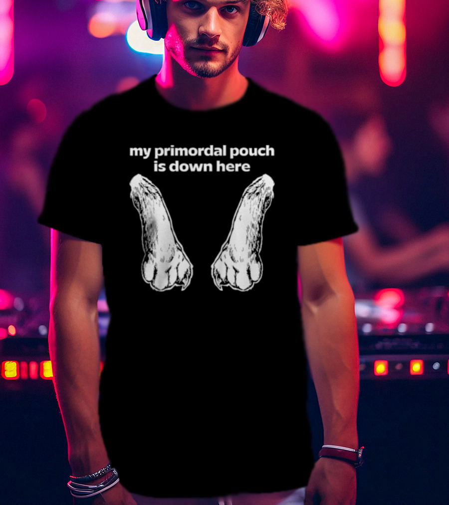 My Primordial Pouch Is Down Here Funny Cat Lover Graphic By Mango Island T-Shirt