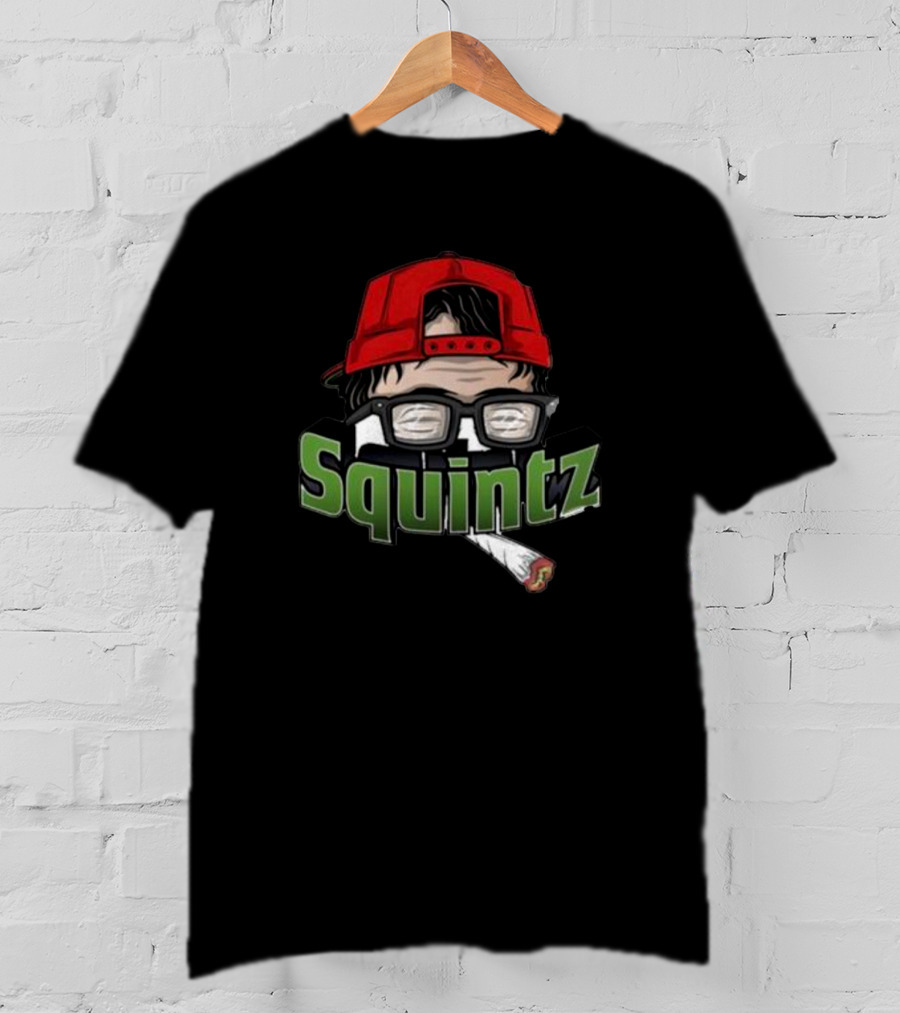 Squintz Cartoon Character With Glasses And Red Cap Smoking T-Shirt