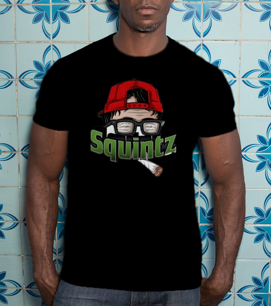 Squintz Cartoon Character With Glasses And Red Cap Smoking T-Shirt