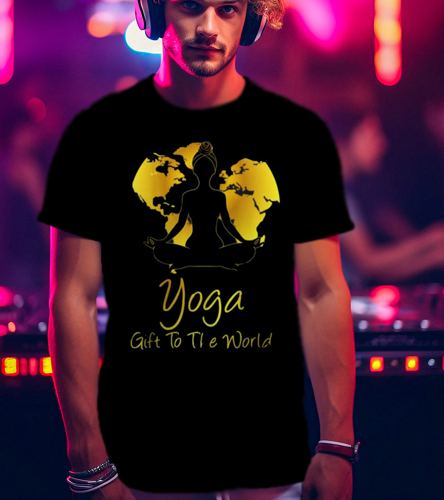 Yoga Gift To The World Globe Silhouette Meditation T-Shirt