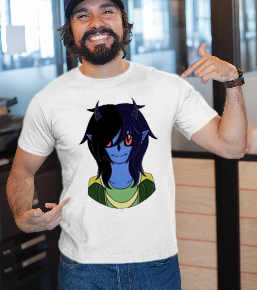 Zombicplayz's Anime-Style Blue Demon Character With Red Eyes And Horns T-Shirt
