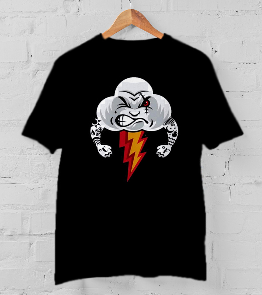 Bad Weather Angry Thunderstorm Cloud With Tattoos And Lightning Bolt T-Shirt