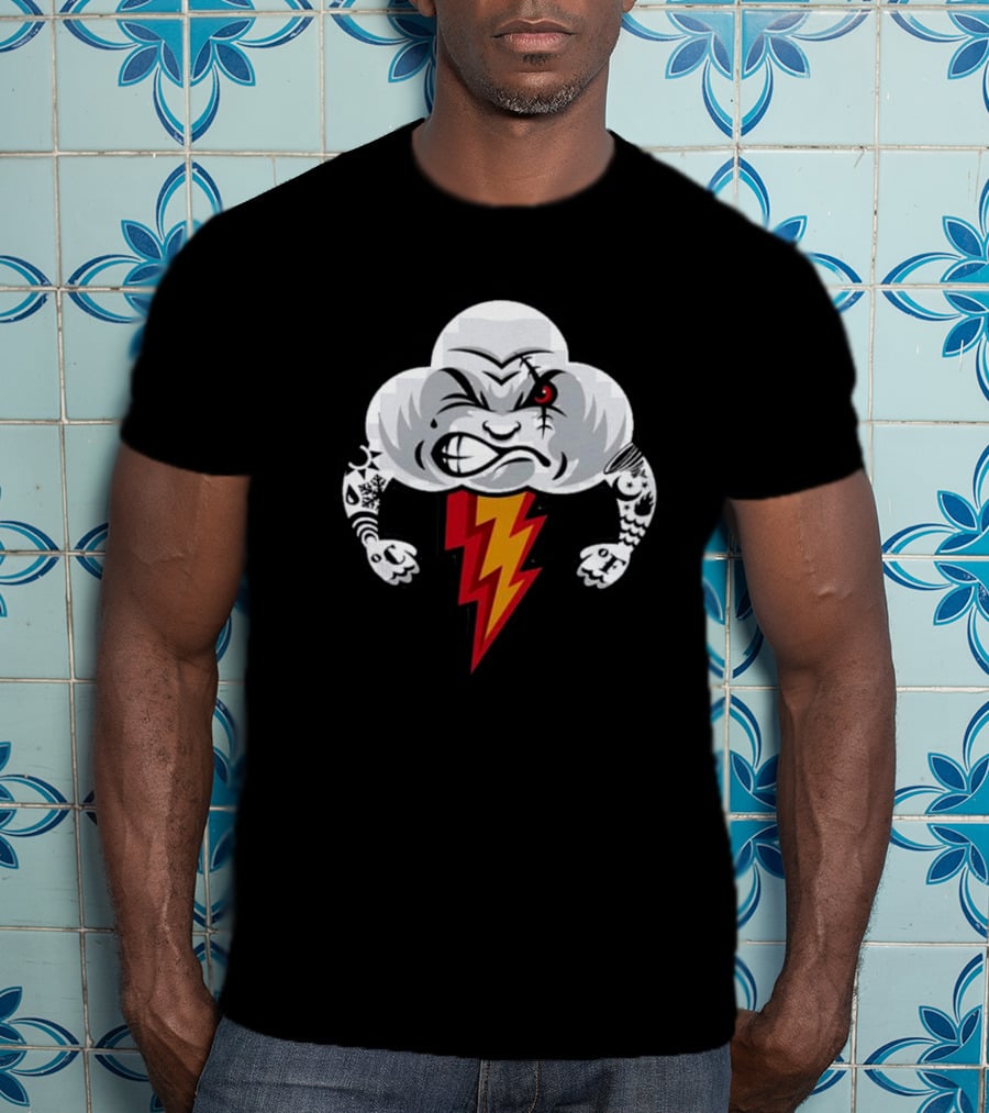 Bad Weather Angry Thunderstorm Cloud With Tattoos And Lightning Bolt T-Shirt