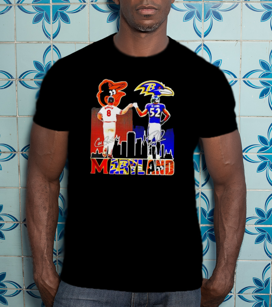 Cal Ripken Ray Lewis Baltimore Orioles Ravens Maryland Signatures T-Shirt