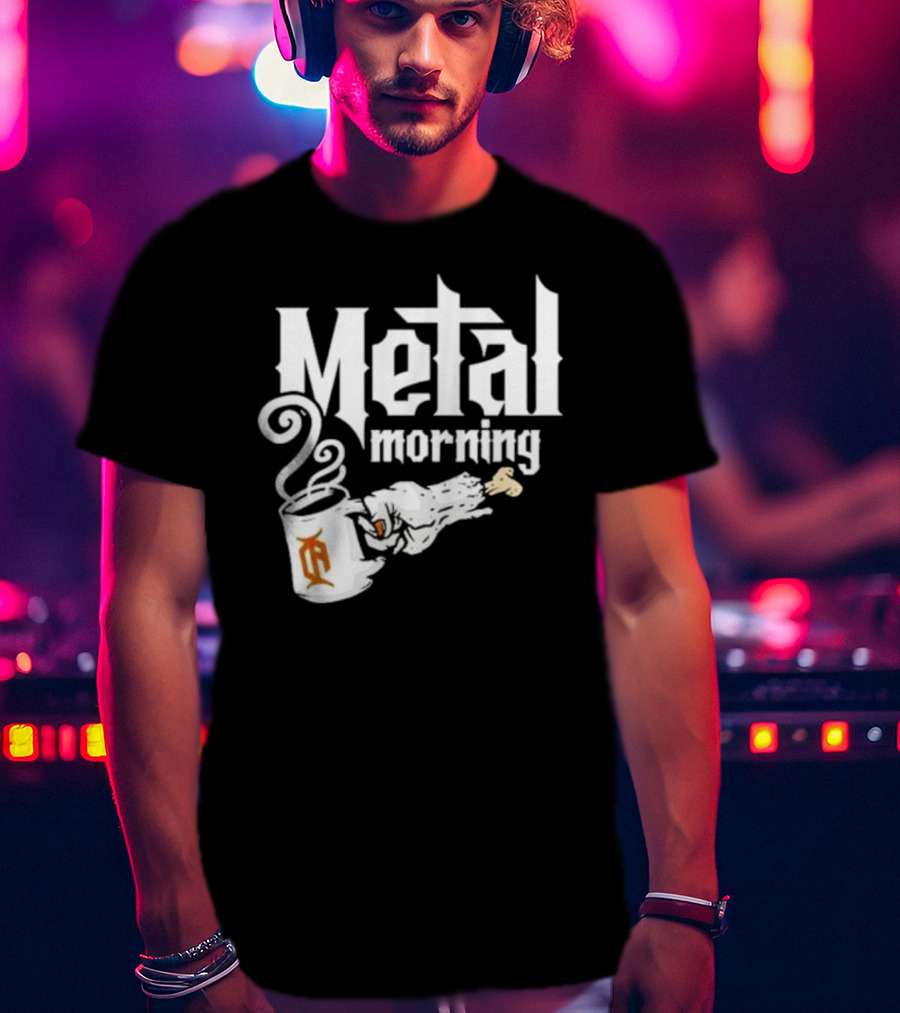 Metal Morning Skeleton Hand Coffee Cup T-Shirt