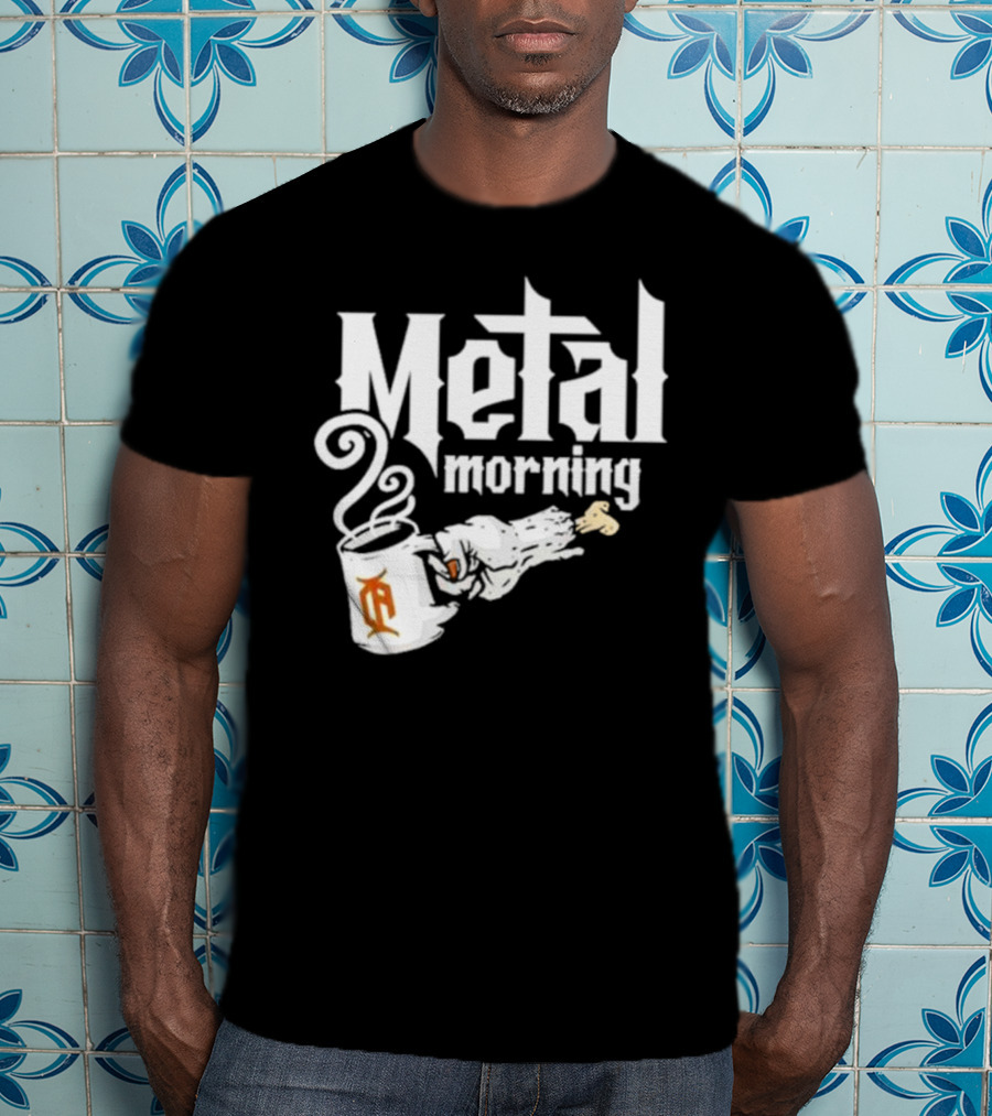 Metal Morning Skeleton Hand Coffee Cup T-Shirt
