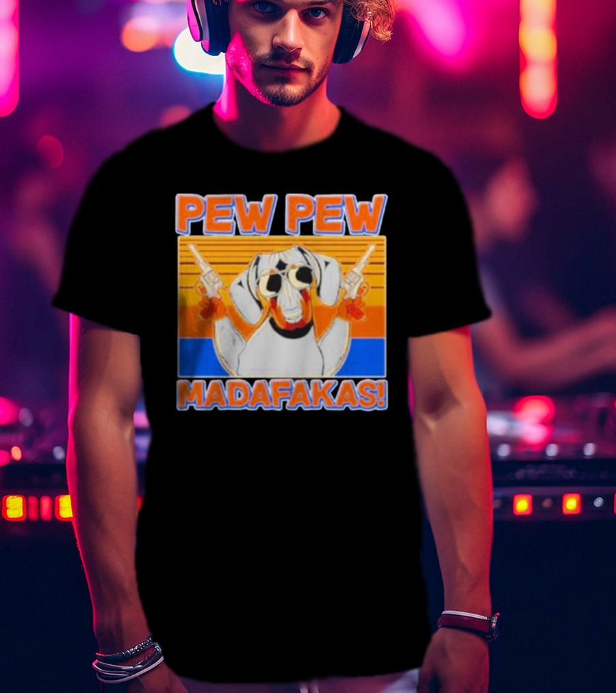 Pew Pew Madafakas Dachshund Dog Vintage Retro Guns T-Shirt