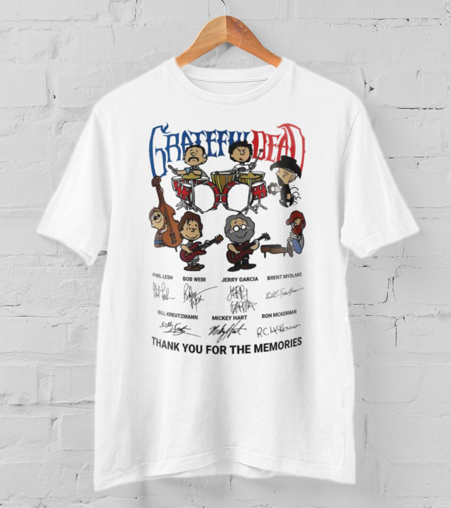 Grateful Dead Peanuts Characters Thank You For The Memories Phil Lesh Mydland Signatures T-Shirt