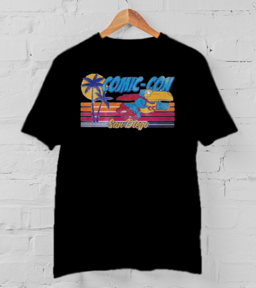 San Diego Comic-Con Colorful Superhero Bird With Palms T-Shirt