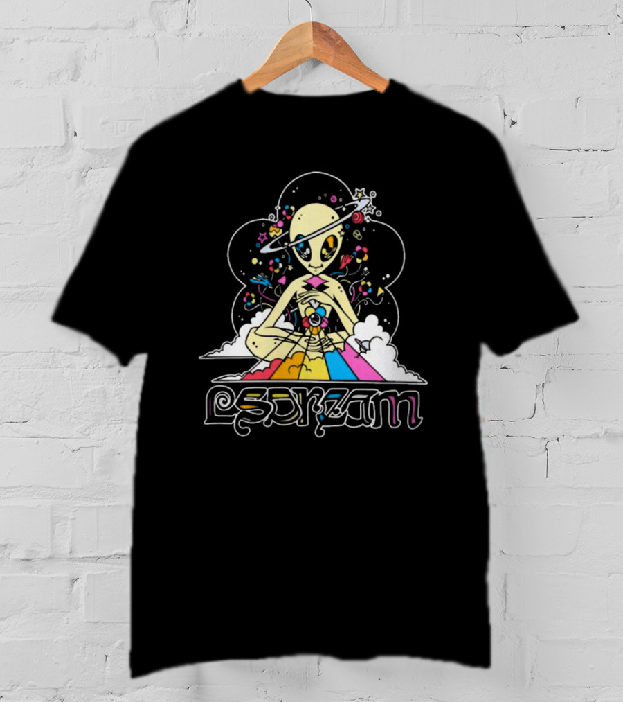 Isdream Cosmic Love Alien With Planet Head And Rainbow Energy Vision T-Shirt